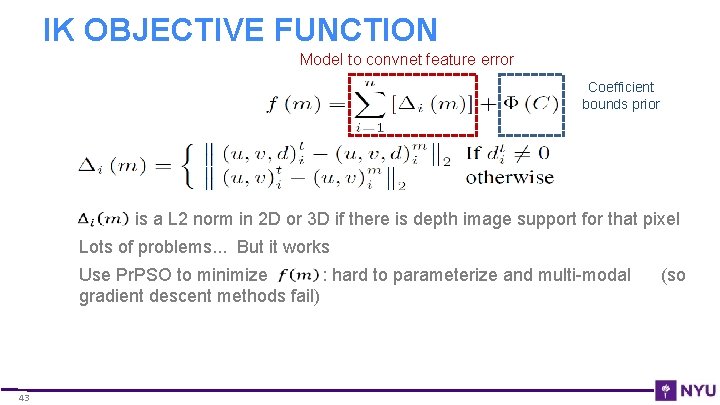 IK OBJECTIVE FUNCTION Model to convnet feature error Coefficient bounds prior is a L