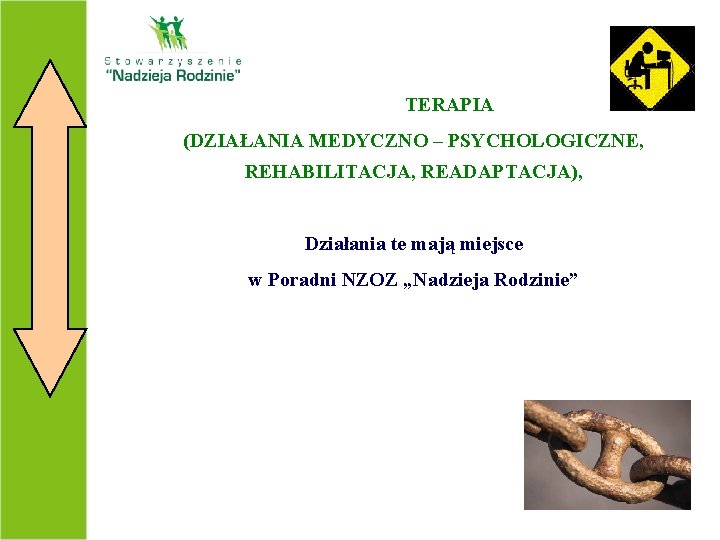 TERAPIA (DZIAŁANIA MEDYCZNO – PSYCHOLOGICZNE, REHABILITACJA, READAPTACJA), Działania te mają miejsce w Poradni NZOZ