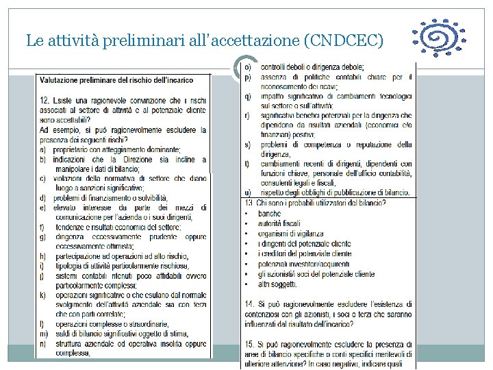  Le attività preliminari all’accettazione (CNDCEC) 