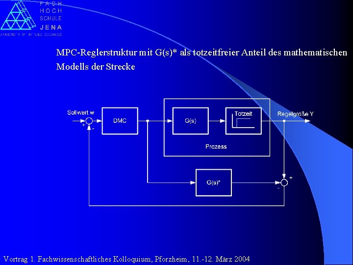 MPC-Reglerstruktur mit G(s)* als totzeitfreier Anteil des mathematischen Modells der Strecke Vortrag 1. Fachwissenschaftliches