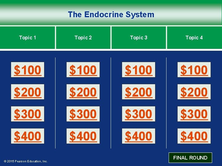 The Endocrine System Topic 1 Topic 2 Topic 3 Topic 4 $100 $200 $300