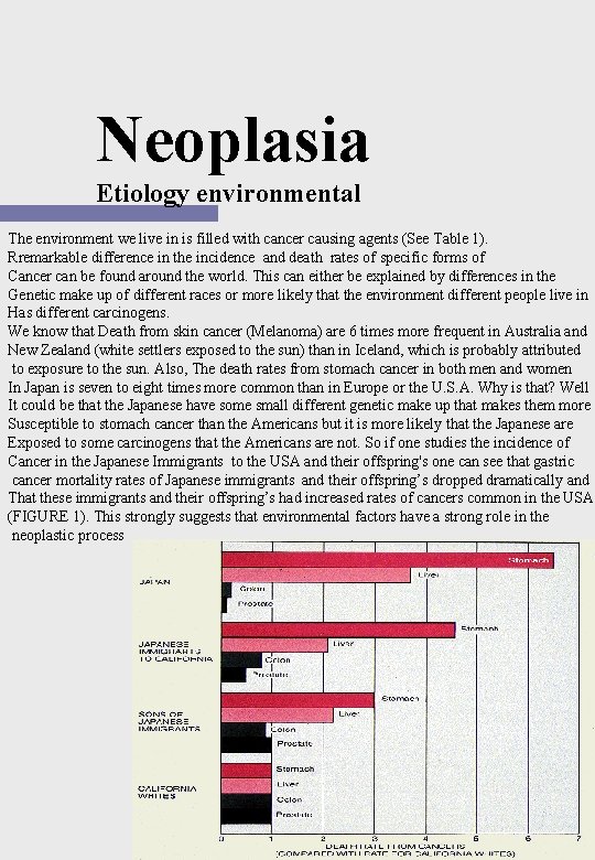 Neoplasia Etiology environmental The environment we live in is filled with cancer causing agents