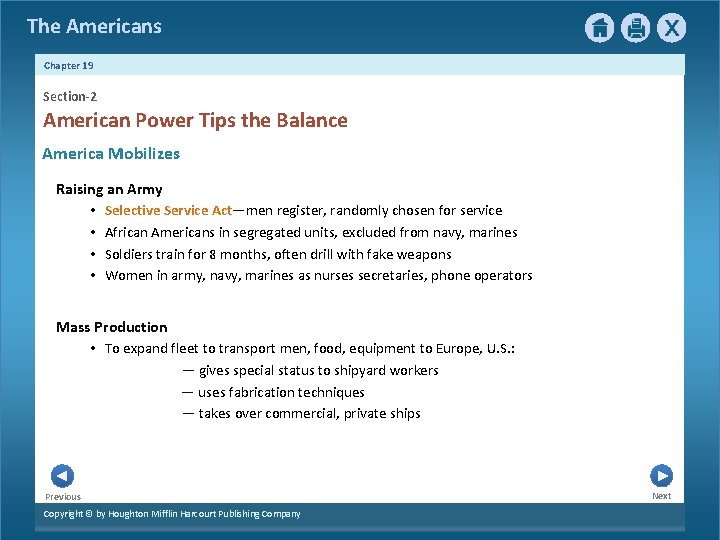 The Americans Chapter 19 Section-2 American Power Tips the Balance America Mobilizes Raising an