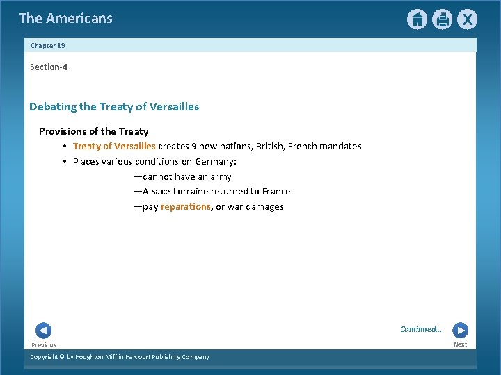 The Americans Chapter 19 Section-4 Debating the Treaty of Versailles Provisions of the Treaty