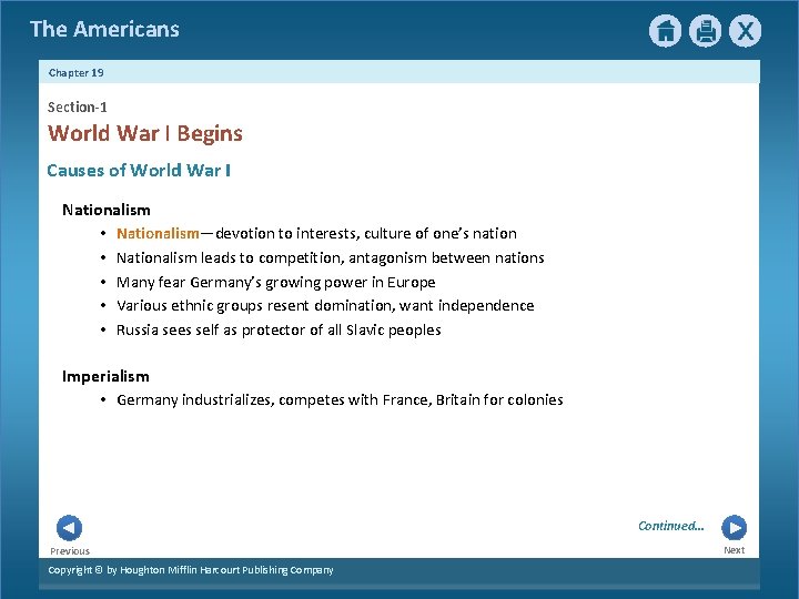 The Americans Chapter 19 Section-1 World War I Begins Causes of World War I