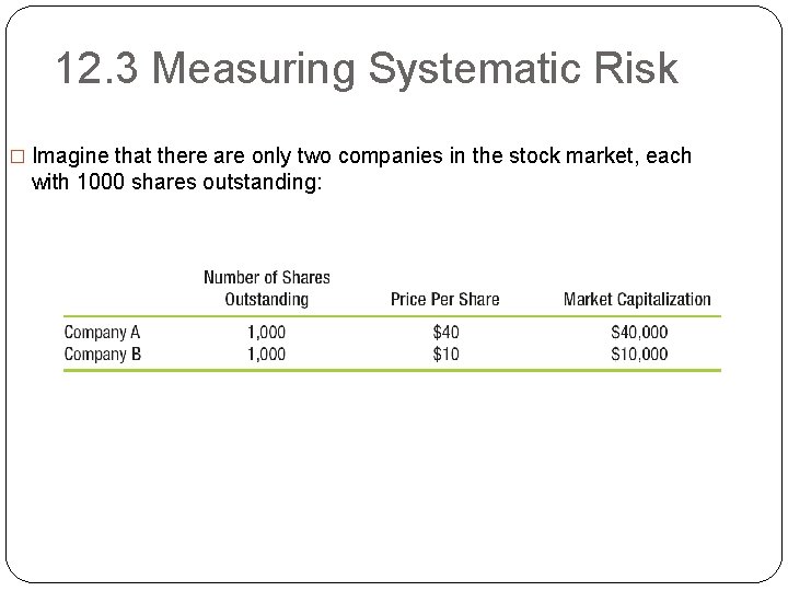 12. 3 Measuring Systematic Risk � Imagine that there are only two companies in