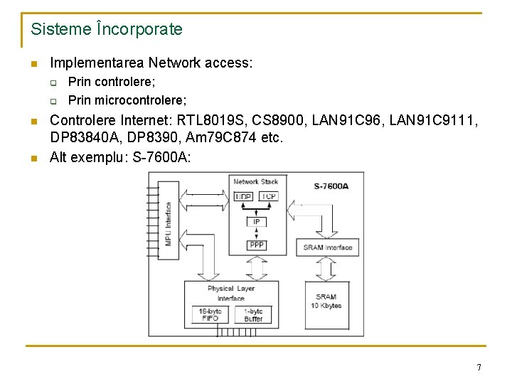 Sisteme Încorporate n Implementarea Network access: q q n n Prin controlere; Prin microcontrolere;