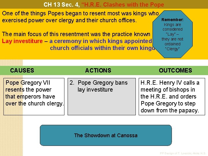 CH 13 Sec. 4, “H. R. E. Clashes with the Pope One of the