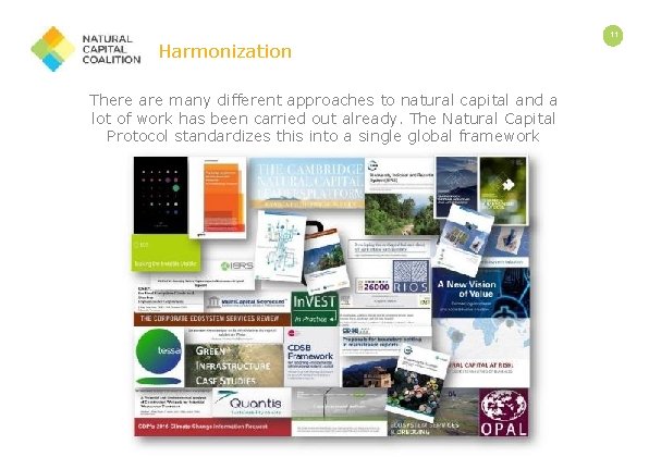 Harmonization There are many different approaches to natural capital and a lot of work