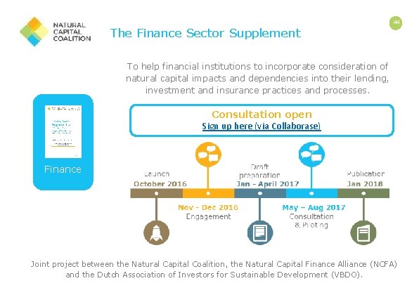 44 The Finance Sector Supplement To help financial institutions to incorporate consideration of natural