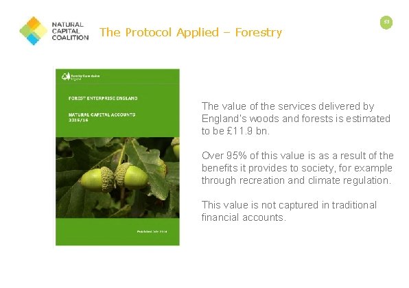 The Protocol Applied – Forestry 53 The value of the services delivered by England’s