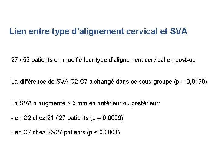 Lien entre type d’alignement cervical et SVA 27 / 52 patients on modifié leur Lien entre type d’alignement cervical et SVA 27 / 52 patients on modifié leur