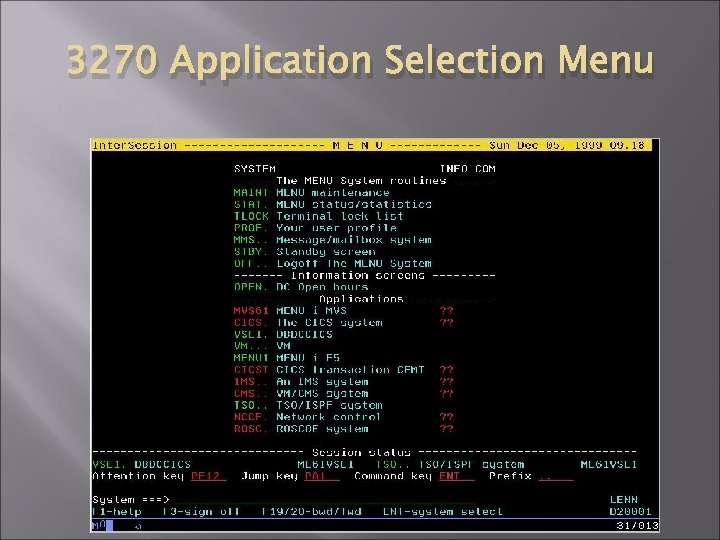 3270 Application Selection Menu 