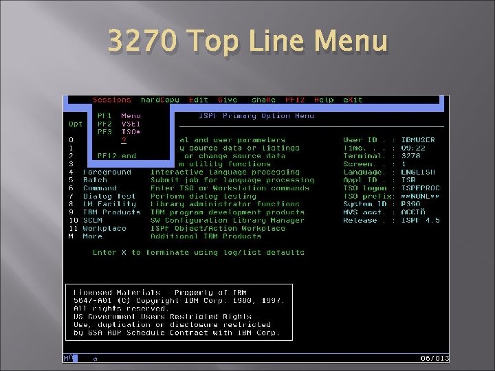 3270 Top Line Menu 