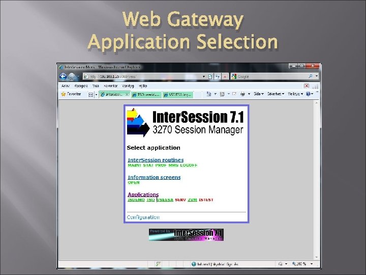 Web Gateway Application Selection 