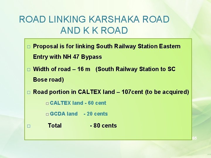 ROAD LINKING KARSHAKA ROAD AND K K ROAD � Proposal is for linking South