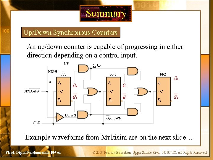 Summary Up/Down Synchronous Counters An up/down counter is capable of progressing in either direction