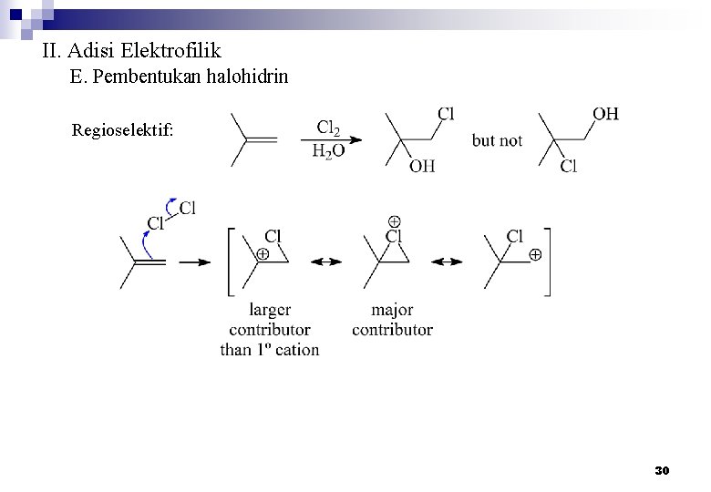 II. Adisi Elektrofilik E. Pembentukan halohidrin Regioselektif: 30 