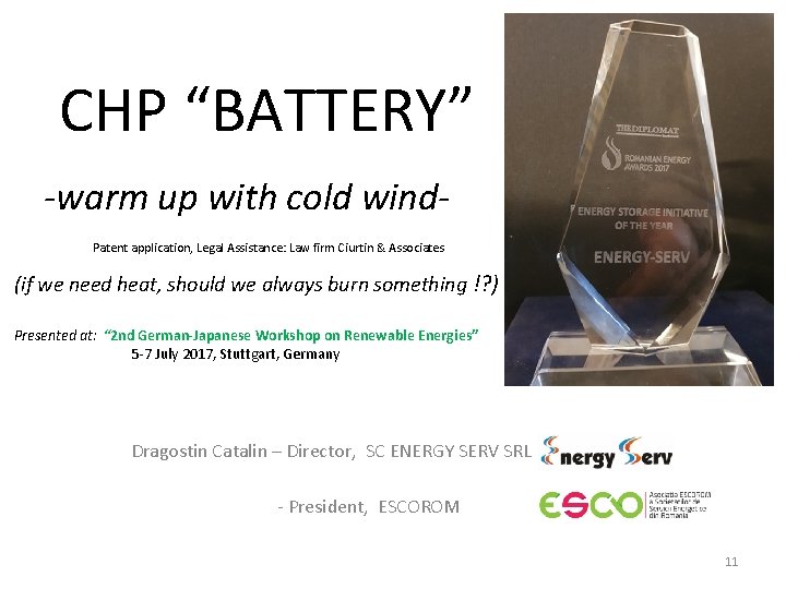 CHP “BATTERY” -warm up with cold wind. Patent application, Legal Assistance: Law firm Ciurtin