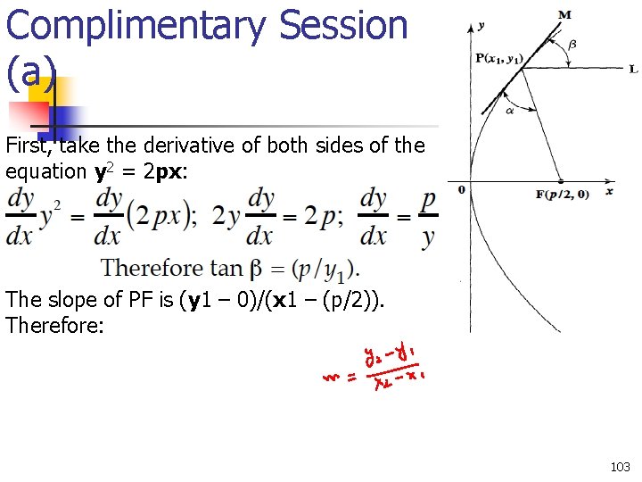 Complimentary Session (a) First, take the derivative of both sides of the equation y