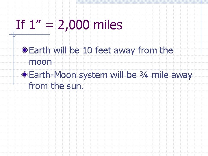 If 1” = 2, 000 miles Earth will be 10 feet away from the