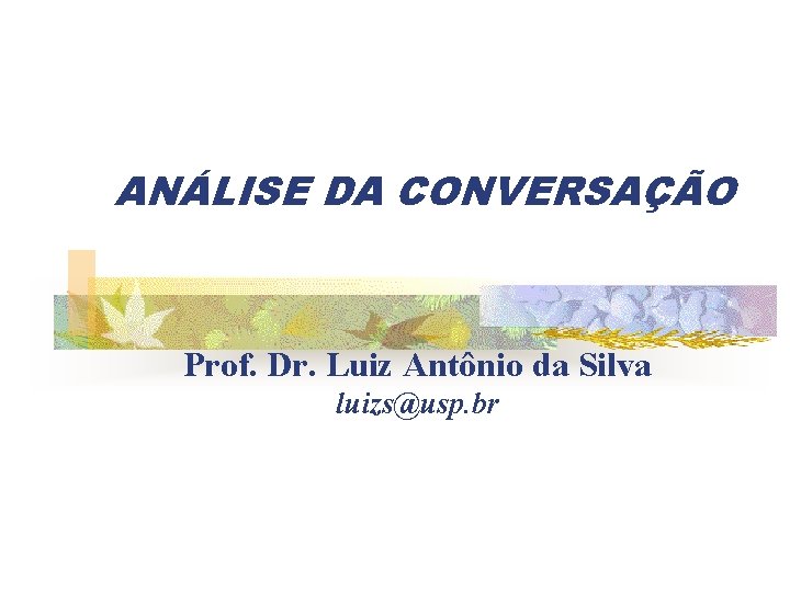 ANÁLISE DA CONVERSAÇÃO Prof. Dr. Luiz Antônio da Silva luizs@usp. br 