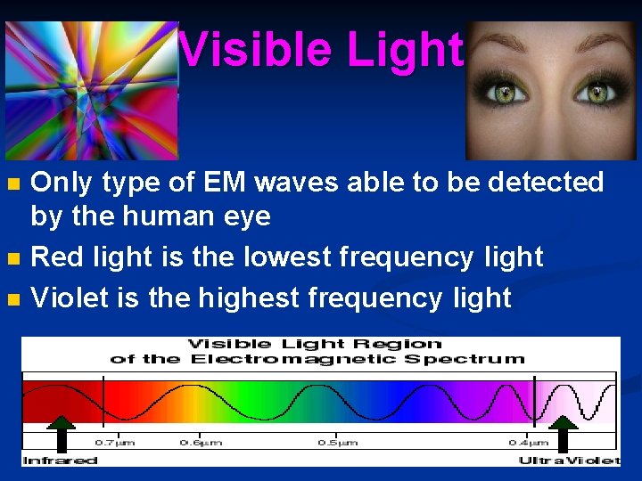 Visible Light n n n Only type of EM waves able to be detected