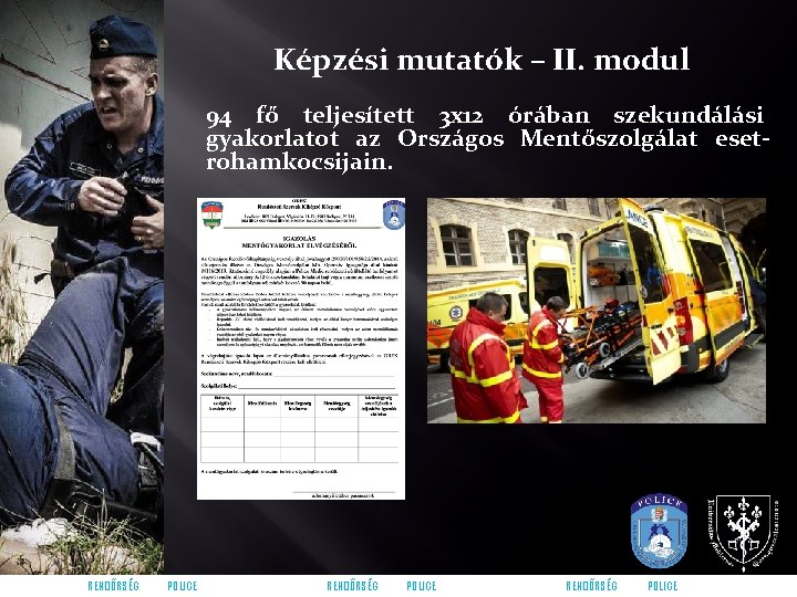 Képzési mutatók – II. modul 94 fő teljesített 3 x 12 órában szekundálási gyakorlatot