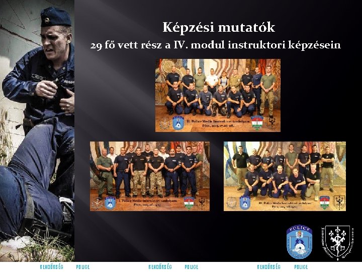 Képzési mutatók 29 fő vett rész a IV. modul instruktori képzésein RENDŐRSÉG POLICE 