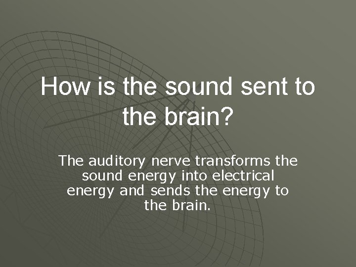 How is the sound sent to the brain? The auditory nerve transforms the sound