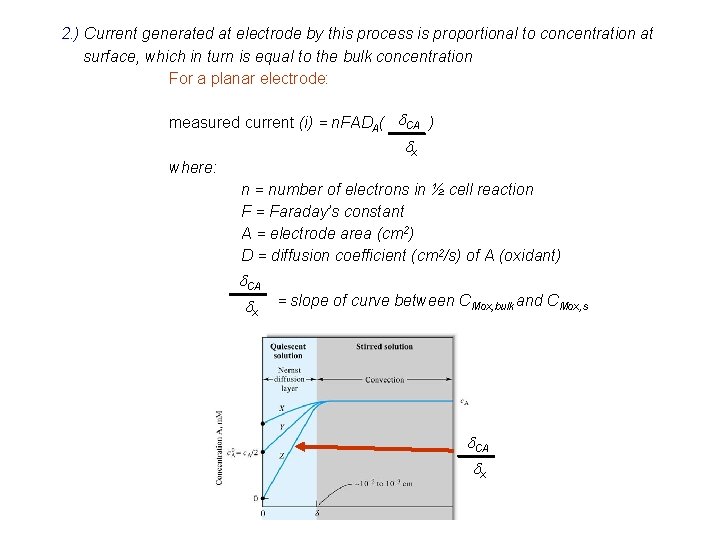 2. ) Current generated at electrode by this process is proportional to concentration at