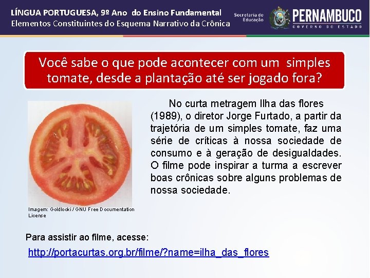 LÍNGUA PORTUGUESA, 9º Ano do Ensino Fundamental Elementos Constituintes do Esquema Narrativo da Crônica