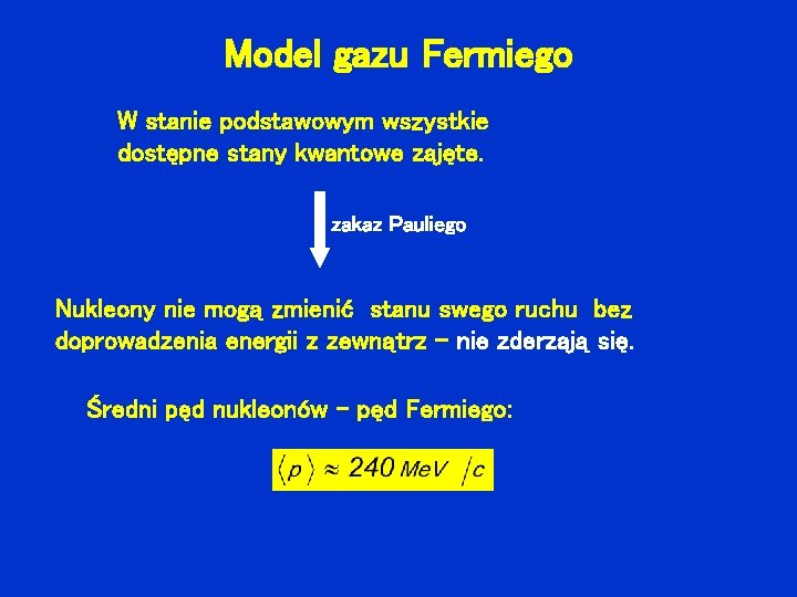 Model gazu Fermiego W stanie podstawowym wszystkie dostępne stany kwantowe zajęte. zakaz Pauliego Nukleony