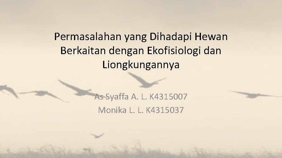 Permasalahan yang Dihadapi Hewan Berkaitan dengan Ekofisiologi dan Liongkungannya As Syaffa A. L. K