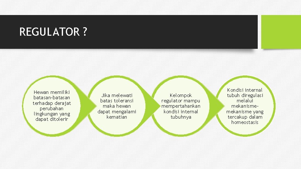 REGULATOR ? Hewan memiliki batasan-batasan terhadap derajat perubahan lingkungan yang dapat ditolerir Jika melewati