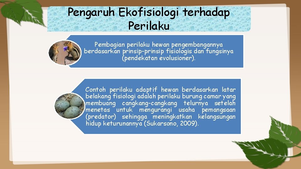 Pengaruh Ekofisiologi terhadap Perilaku Pembagian perilaku hewan pengembangannya berdasarkan prinsip-prinsip fisiologis dan fungsinya (pendekatan