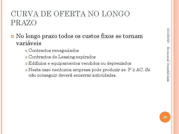 CURVA DE OFERTA NO LONGO PRAZO No longo prazo todos os custos fixos se