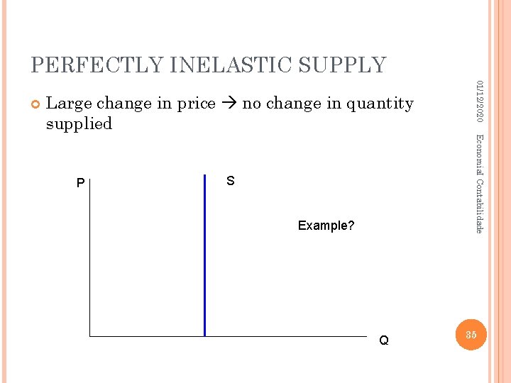 PERFECTLY INELASTIC SUPPLY Large change in price no change in quantity supplied Economia. I