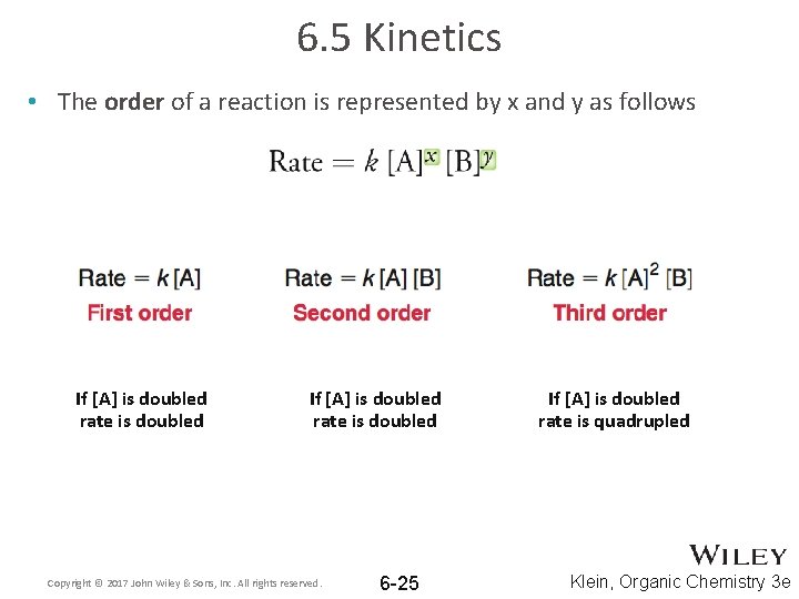 6. 5 Kinetics • The order of a reaction is represented by x and