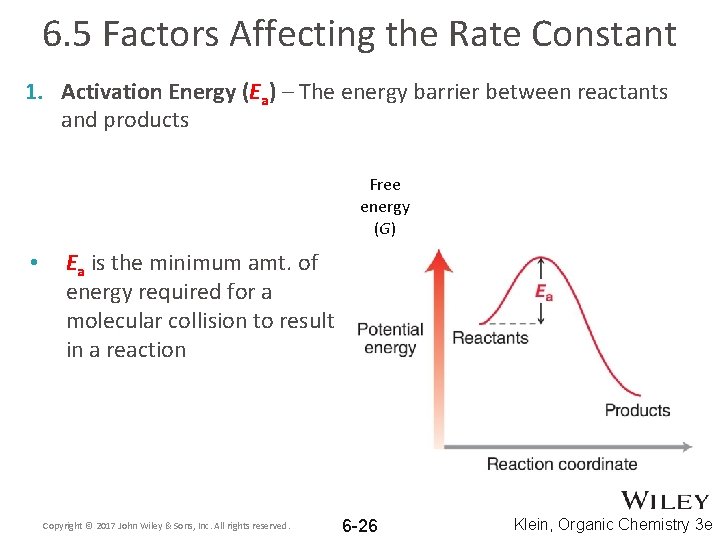 6. 5 Factors Affecting the Rate Constant 1. Activation Energy (Ea) – The energy