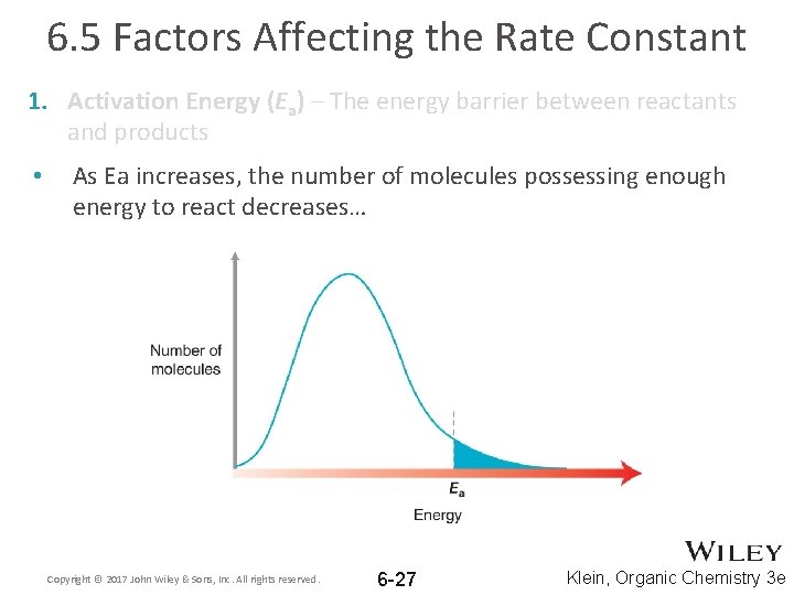 6. 5 Factors Affecting the Rate Constant 1. Activation Energy (Ea) – The energy