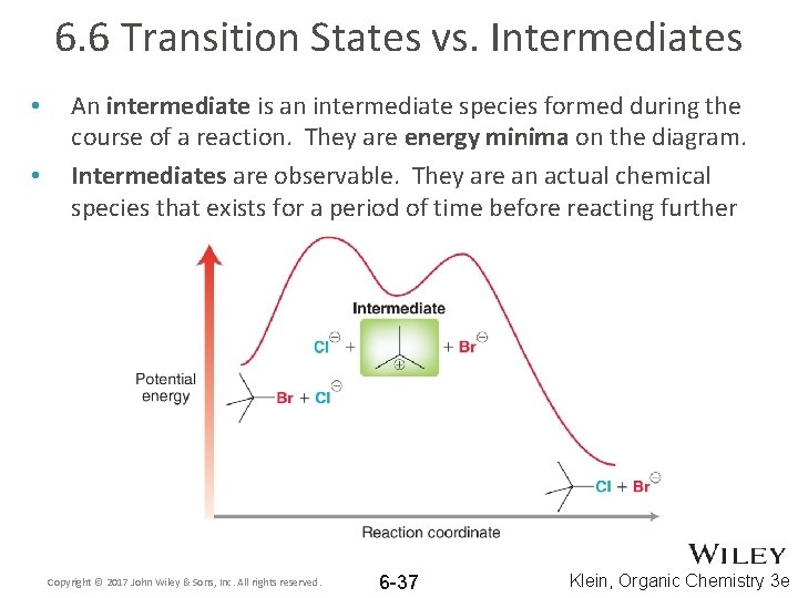 6. 6 Transition States vs. Intermediates • • An intermediate is an intermediate species