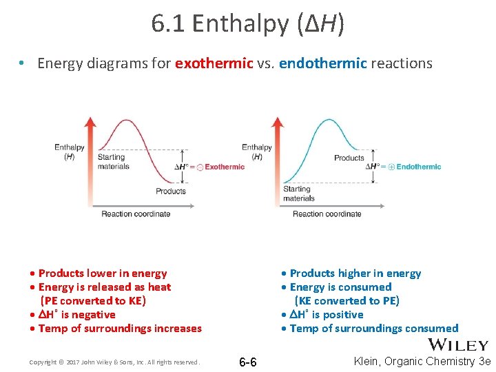 6. 1 Enthalpy (ΔH) • Energy diagrams for exothermic vs. endothermic reactions • Products