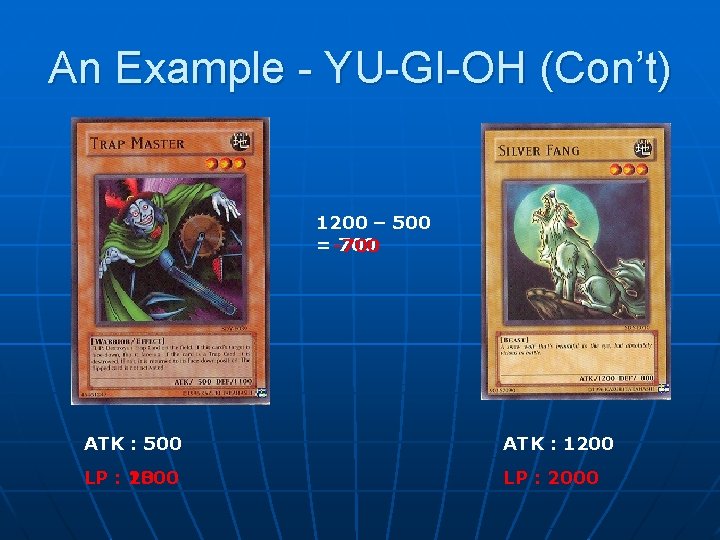 An Example - YU-GI-OH (Con’t) 1200 – 500 = -700 ATK : 500 ATK