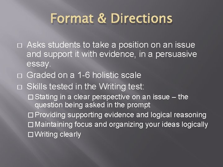 Format & Directions � � � Asks students to take a position on an