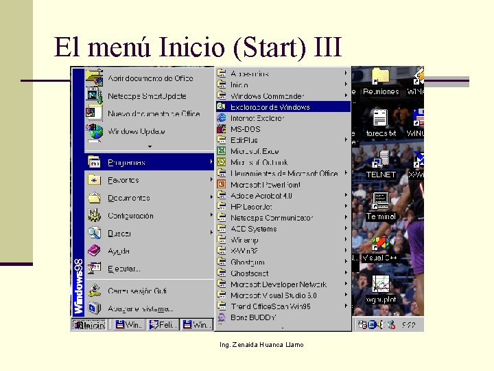 El menú Inicio (Start) III Ing. Zenaida Huanca Llamo 