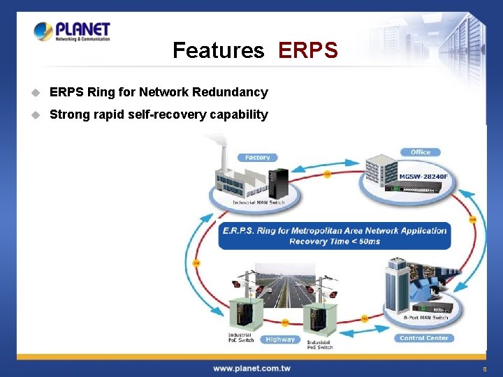 Features ERPS u ERPS Ring for Network Redundancy u Strong rapid self-recovery capability 8