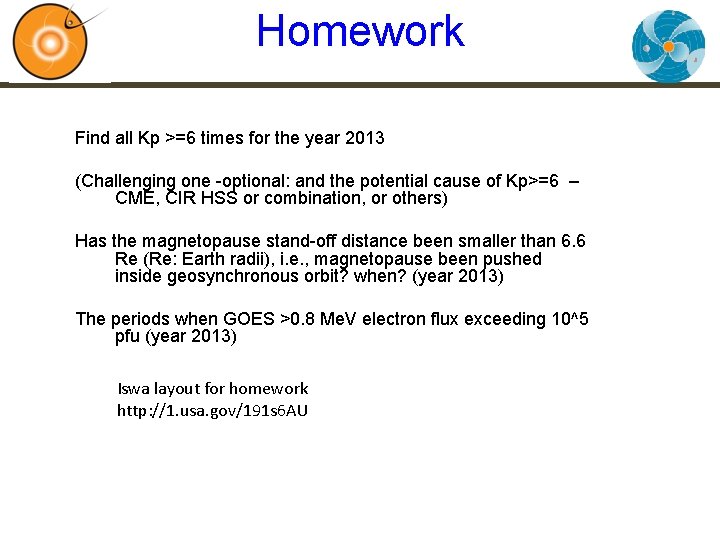 Homework Find all Kp >=6 times for the year 2013 (Challenging one -optional: and