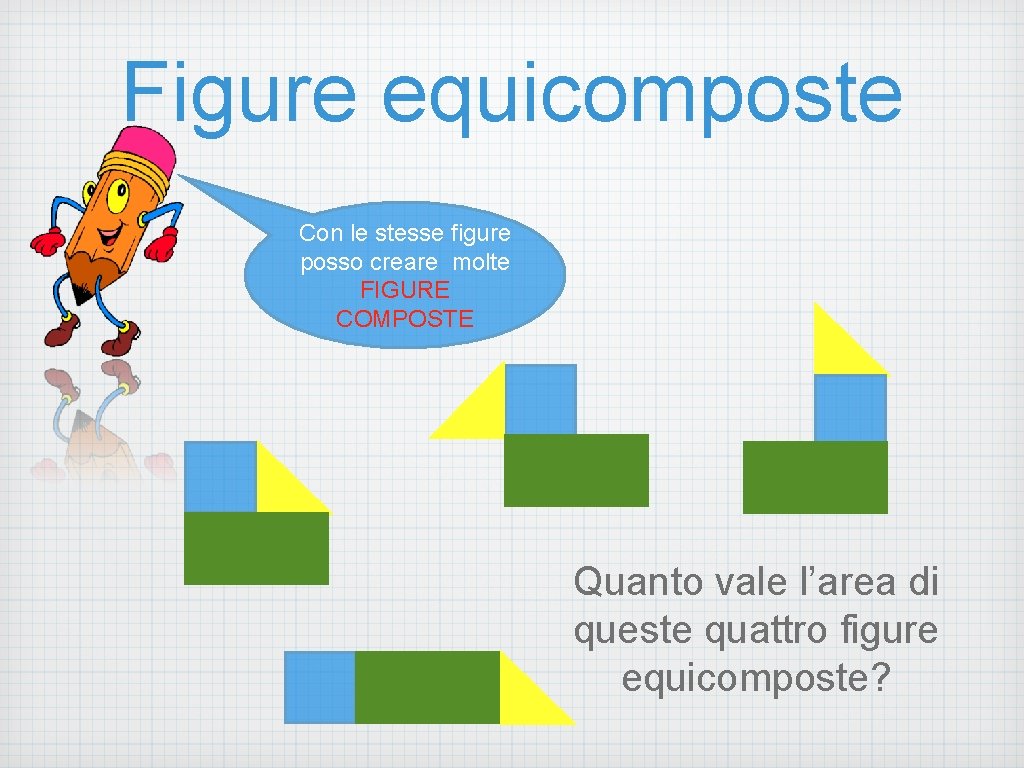 Figure equicomposte Con le stesse figure posso creare molte FIGURE COMPOSTE Quanto vale l’area