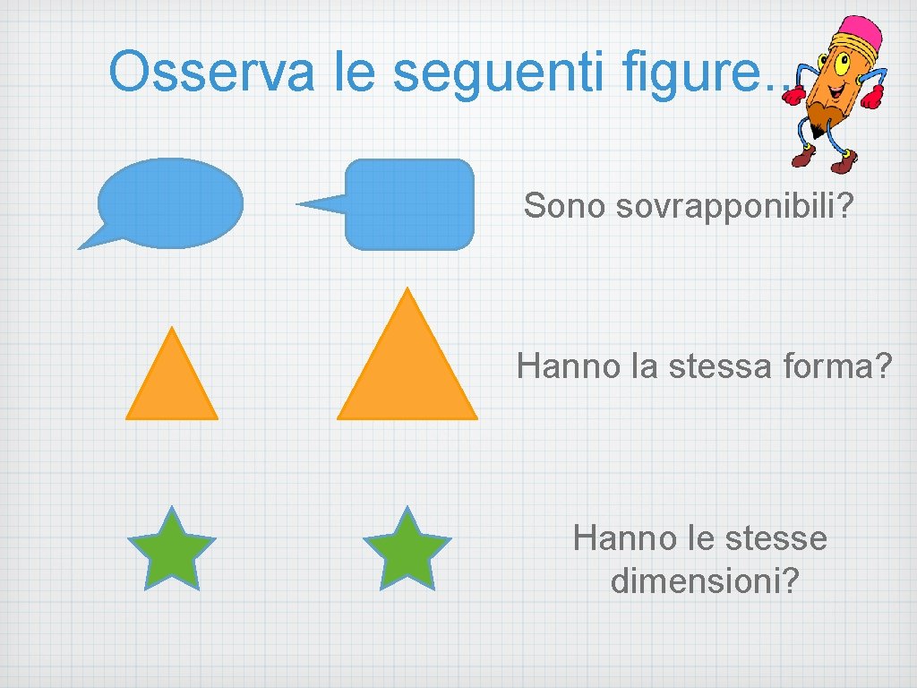 Osserva le seguenti figure. . . Sono sovrapponibili? Hanno la stessa forma? Hanno le